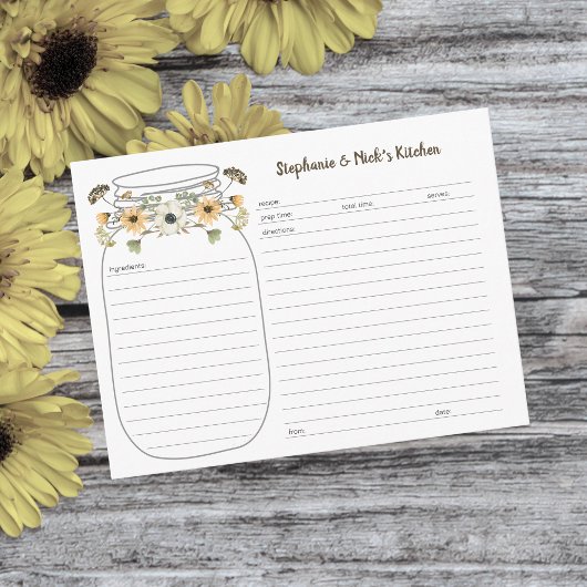 秋ワイルドフラワーブーケメイスンジャーレシピカード 案内ポストカード