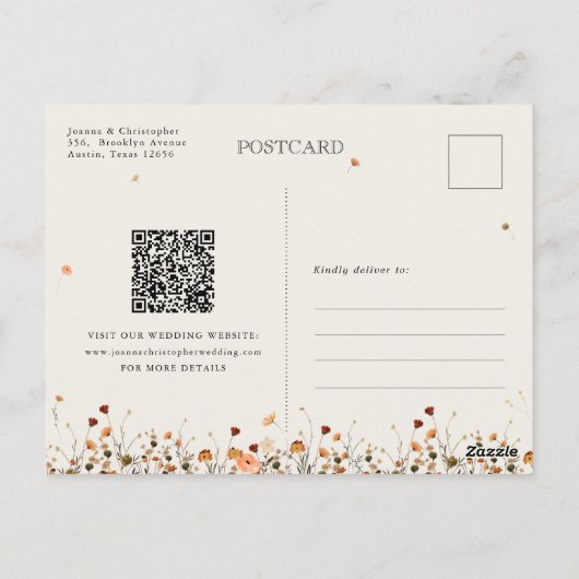 秋ワイルドフラワーボタニカルカレンダー日付を保存 ポストカード (裏面)