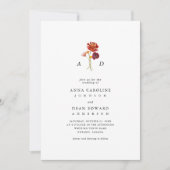 秋ワイルドフラワーボタニカルモノグラムQRコード結婚ズ 招待状 (正面)