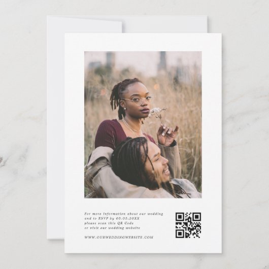 秋ワイルドフラワーボタニカルモノグラムQRコード結婚ズ 招待状 (裏面)