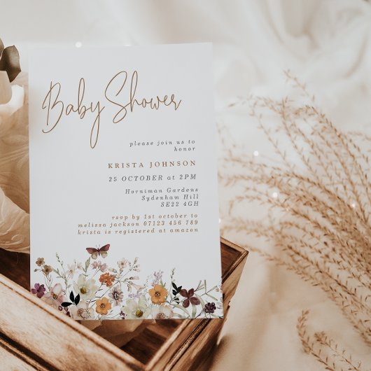 秋ワイルドフラワーボホベイビーシャワー 招待状