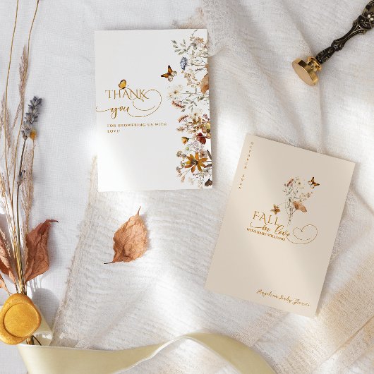 秋ワイルドフラワーミニマルエレガントリストベビーシャワー サンキューカード