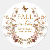 秋ワイルドフラワーミニマルエレガントリストベビーシャワー ラウンドシール (正面)