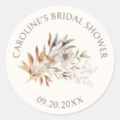 秋ワイルドフラワーミニマルブライダルシャワー ラウンドシール (正面)