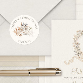 秋ワイルドフラワーミニマルブライダルシャワー ラウンドシール