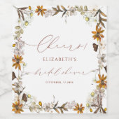 秋ワイルドフラワーミニマルブライダルシャワー ワインラベル (シングルラベル)