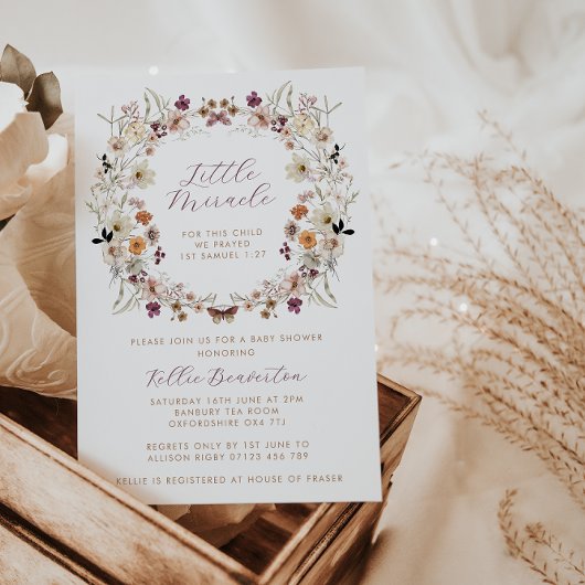 秋ワイルドフラワーリースリトルミラクルベビーシャワー 招待状
