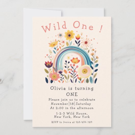 秋ワイルドフラワーワイルドワンファースト誕生日招待状 招待状 (正面)