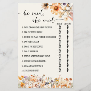 秋ワイルドフラワー彼は彼女はシャワーゲームカードを言った チラシ