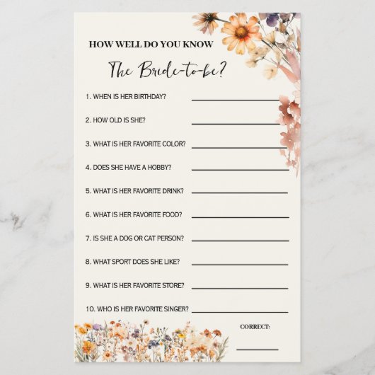 秋ワイルドフラワー彼女のゲームカードをどれだけ知っているか チラシ (正面)