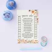 秋ワイルドフラワー推測誰のブライダルシャワーゲームカード チラシ (シングル)