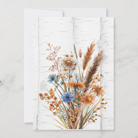 秋ワイルドフラワー樺の木ツリーブライダルシャワーゲーム 招待状 (裏面)