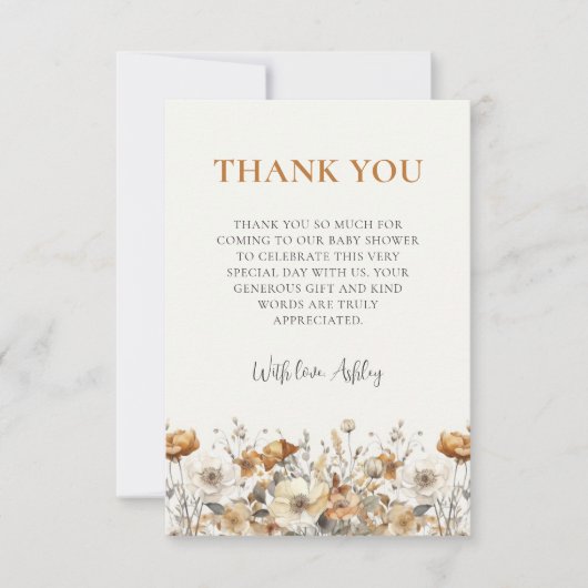 秋ワイルドフラワー秋のベビーシャワーサンキューカード サンキューカード (正面)