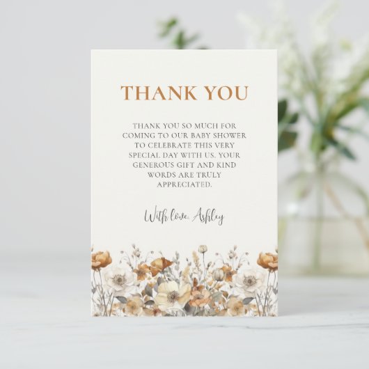 秋ワイルドフラワー秋のベビーシャワーサンキューカード サンキューカード (スタンド正面)