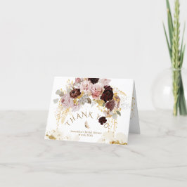 秋ワイルドフラワー金ゴールドフローラブライダルシャワー サンキューカード