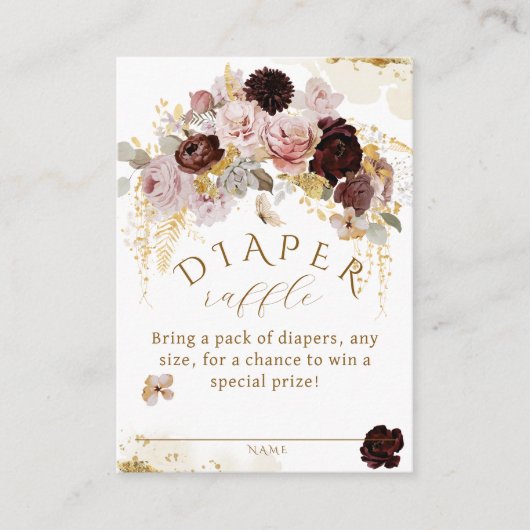 秋ワイルドフラワー金ゴールドフローラベビーガールシャワー エンクロージャーカード (正面)