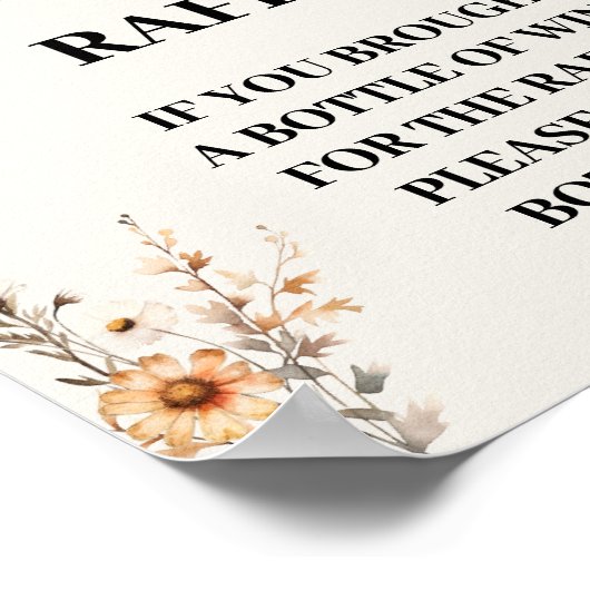 秋ワイルドフラワー離れワインボトルはこちらカードサイン ポスター (角)