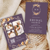 秋ワイルドフラワーQRコードダスティパープルブライダルシャワー 招待状