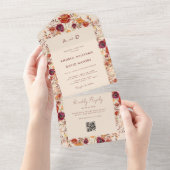秋ワイルドフラワーQRコードRSVP秋結婚の オールインワン招待状 (貼ってはがせる)