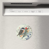 秋ヴィンテージかわいい鳥が枝に座る マグネット (インサイチュ (食洗機))