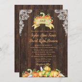 秋ヴィンテージウッドレースパンプキンス結婚ズ 招待状 (正面/裏面)
