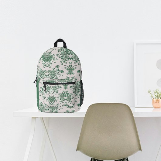 秋ヴィンテージグリーンボタニカル名前をカスタムする プリントバックパック