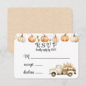 秋ヴィンテージトラックとカボチャの結婚式RSVPカード セーブザデート (正面/裏面)