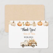 秋ヴィンテージトラックとカボチャサンキューカード セーブザデート (正面/裏面)