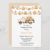 秋ヴィンテージトラックとカボチャ婚約パーティ 招待状 (正面/裏面)