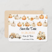 秋ヴィンテージトラックとパンプキンス結婚ズ セーブザデート (正面/裏面)