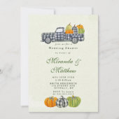 秋ヴィンテージトラックパンプキンウェディングシャワー招待状 (正面)