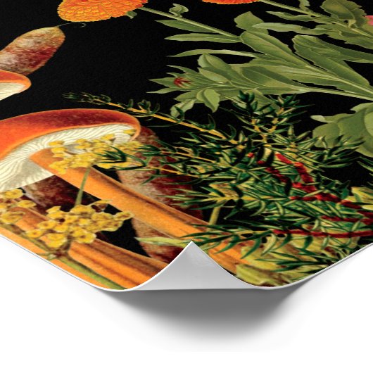 秋ヴィンテージ植物性フローラ引用文キノコ ポスター (角)