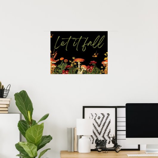 秋ヴィンテージ植物性フローラ引用文キノコ ポスター (ホームオフィス)