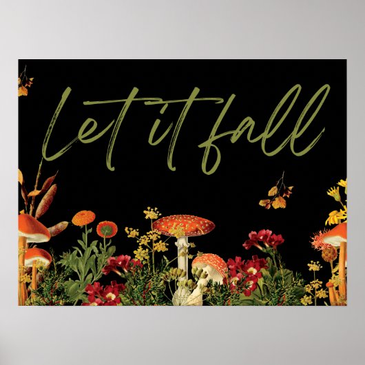 秋ヴィンテージ植物性フローラ引用文キノコ ポスター (正面)