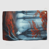 秋不気味の森と幽霊 ゴルフタオル (横)