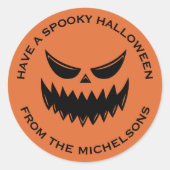 秋不気味ハロウィーンハロウィーンのカボチャのちょうちんパンプキン顔 ラウンドシール (正面)