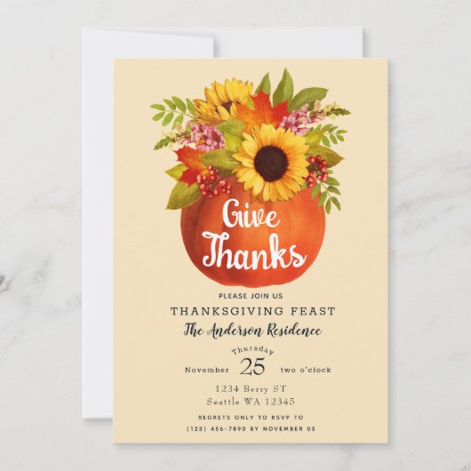 秋与え感謝していのカボチャ感謝祭 招待状 (正面)
