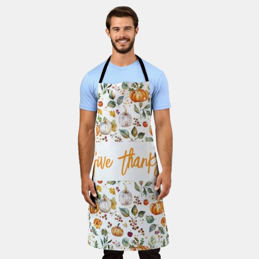 秋与え感謝していの秋パンプキンス&離れ休日 エプロン (着用した状態)