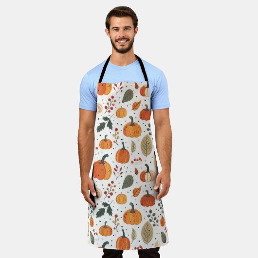 秋与え感謝していの秋パンプキンス&離れ休日 エプロン (着用した状態)