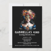 秋仮装ジプシーブルー金ゴールドカーニバル エレガント 招待状 (正面)