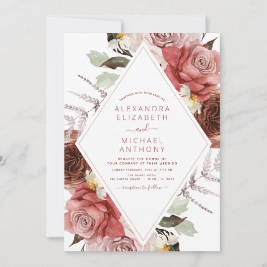 秋写真結婚の秋のフローラユーカリ 招待状 (正面)