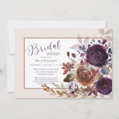 秋冬の金ゴールドとプラムパープルブライダルシャワー 招待状 (正面)