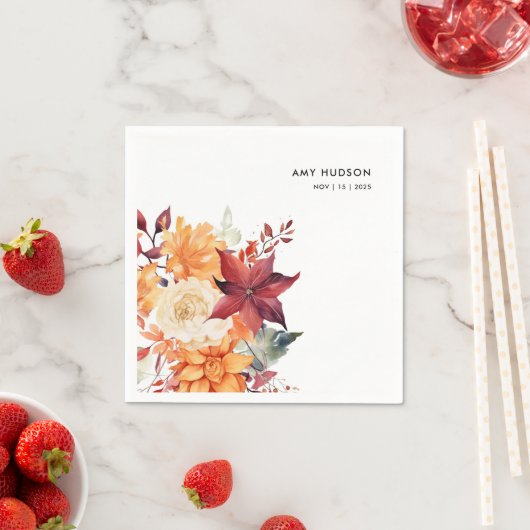 秋冬エレガントフラワーブライダルシャワー スタンダードカクテルナプキン (インサイチュ)