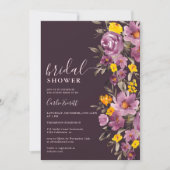 秋冬ダークパープルフローラブライダルシャワー 招待状 (正面)