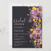 秋冬ダークパープルフローラブライダルシャワー 招待状 (正面)