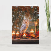 秋分の納屋フクロウとキャンドル紅葉 カード (正面)
