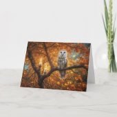 秋分の美しいフクロウのロウソクと秋 カード (正面)