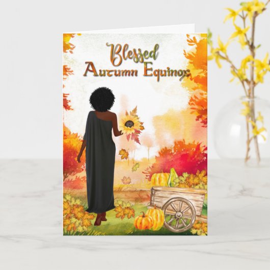 秋分賛美の秋ツリーマボン挨拶 カード (黄色い花)