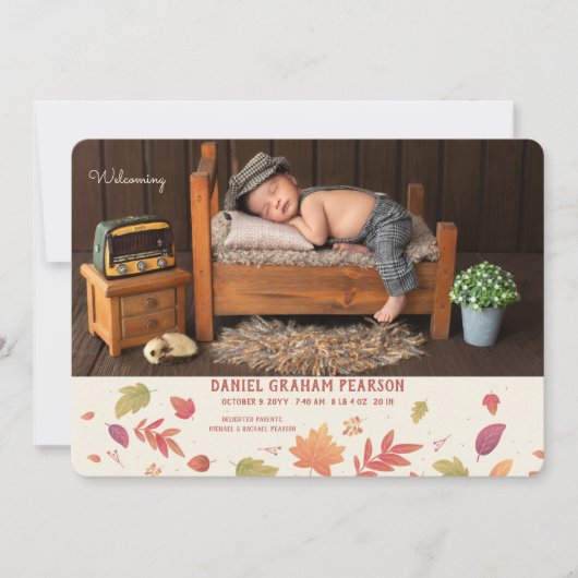 秋到着写真出産の告知 案内状 (正面)