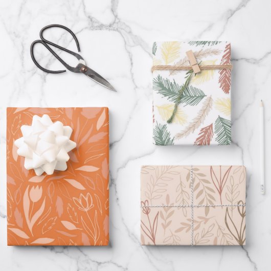 秋包装紙フラットシートセット3 ラッピングペーパーシート (正面)